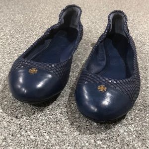 Tory Burch Textured Snakeskin Leather Flats 8.5